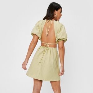 Linen Look Open Back Mini Dress NWT